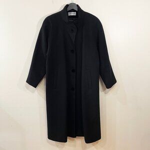 EUC Vintage 100% Wool Velvet Trim Overcoat Black tag 10, M-L fit